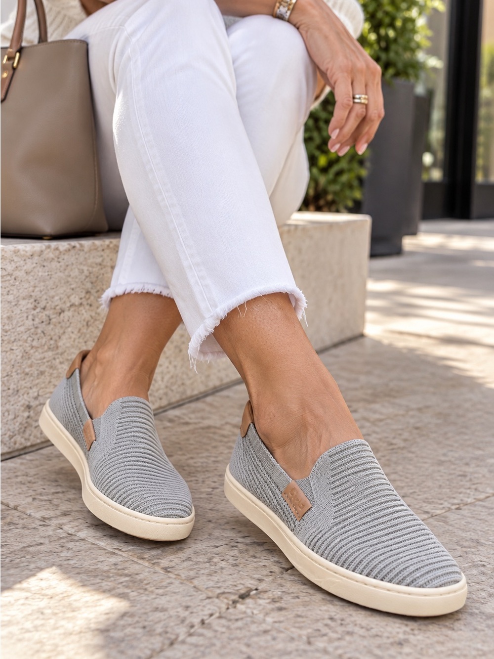 UGG Women's Slip-On Knit Loafers - Light Gray and Cream couple marks on toe